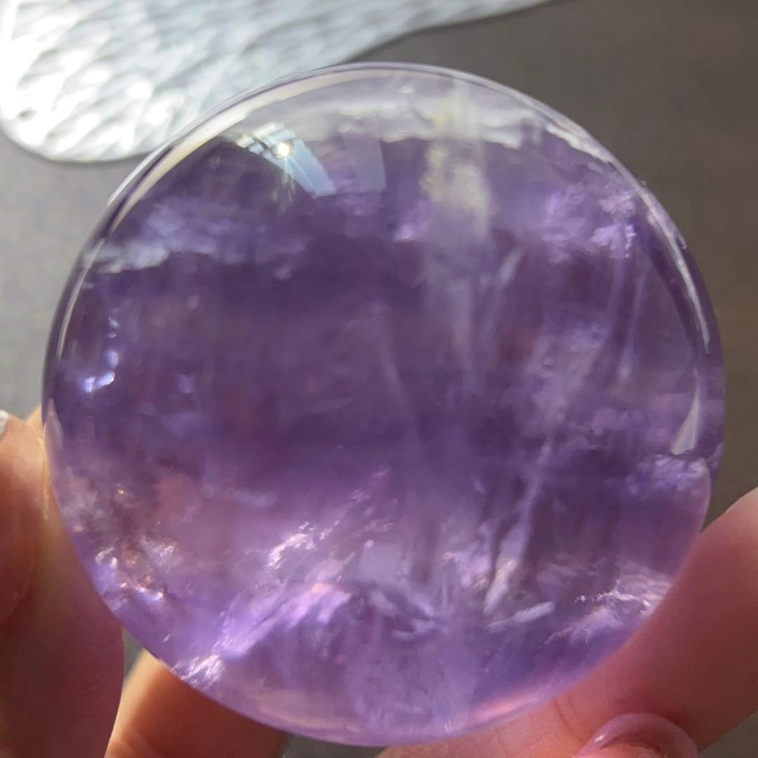 天然石 高透明 セリサイト イン フローライト スフィア パープル a513
