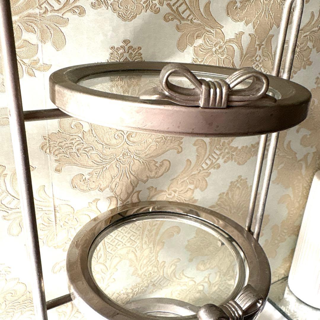 可愛い♡リボン小物3段トレイ(シルバー)セット