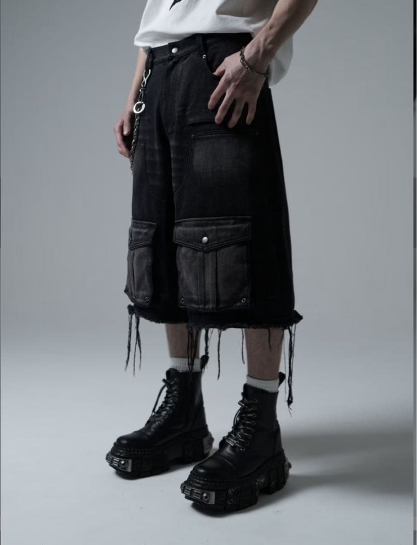 CHIKASHITSU PLUS HIGH レイヤードカーゴデニムパンツ