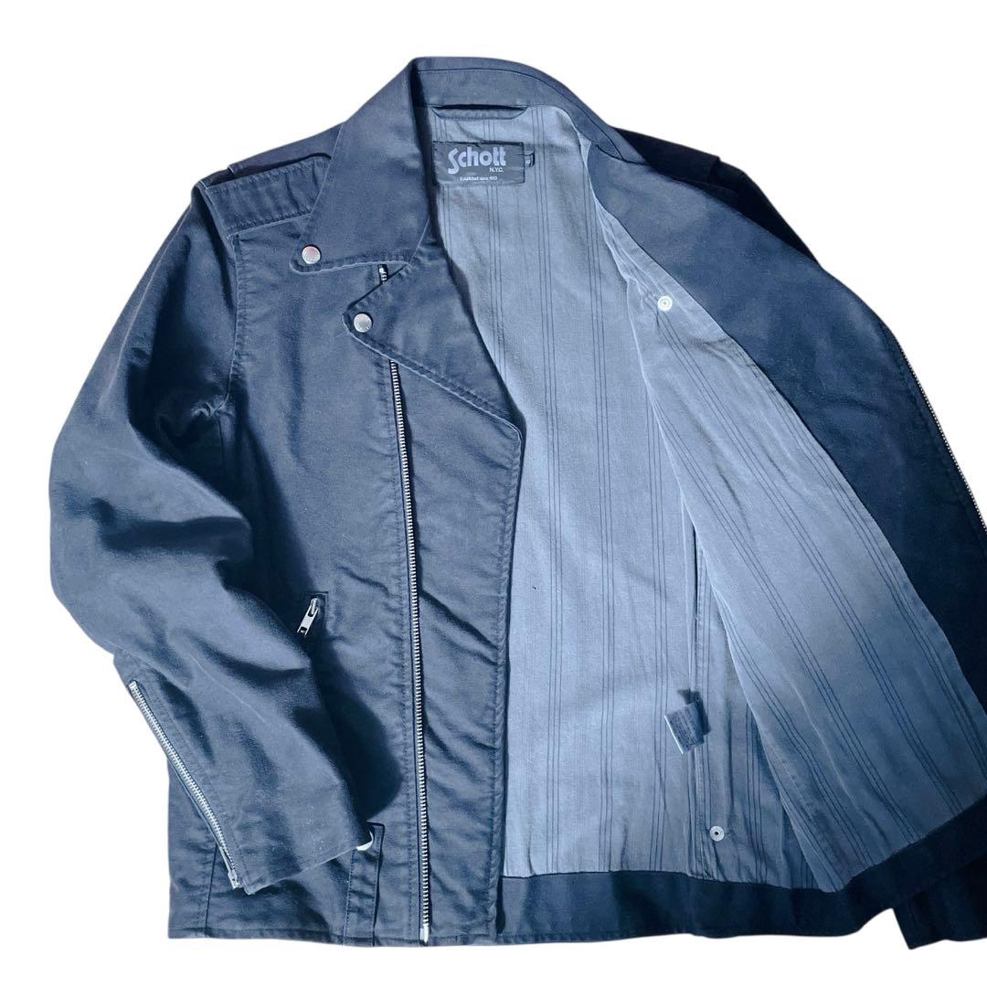 ✨美品✨Schott ダブルライダースジャケット コットン 40 ブラック レア