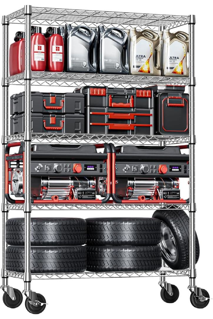 スチールラック 5段 キャスター付 収納棚 頑丈 ワイヤーシェルフ メタルラック