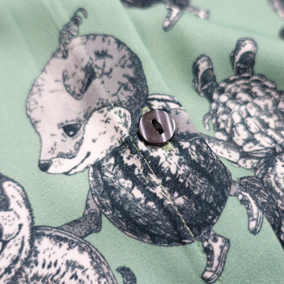 新品 未使用 タグ付き スカラー 総柄 犬 果物 2Way シャツ ワンピ 緑