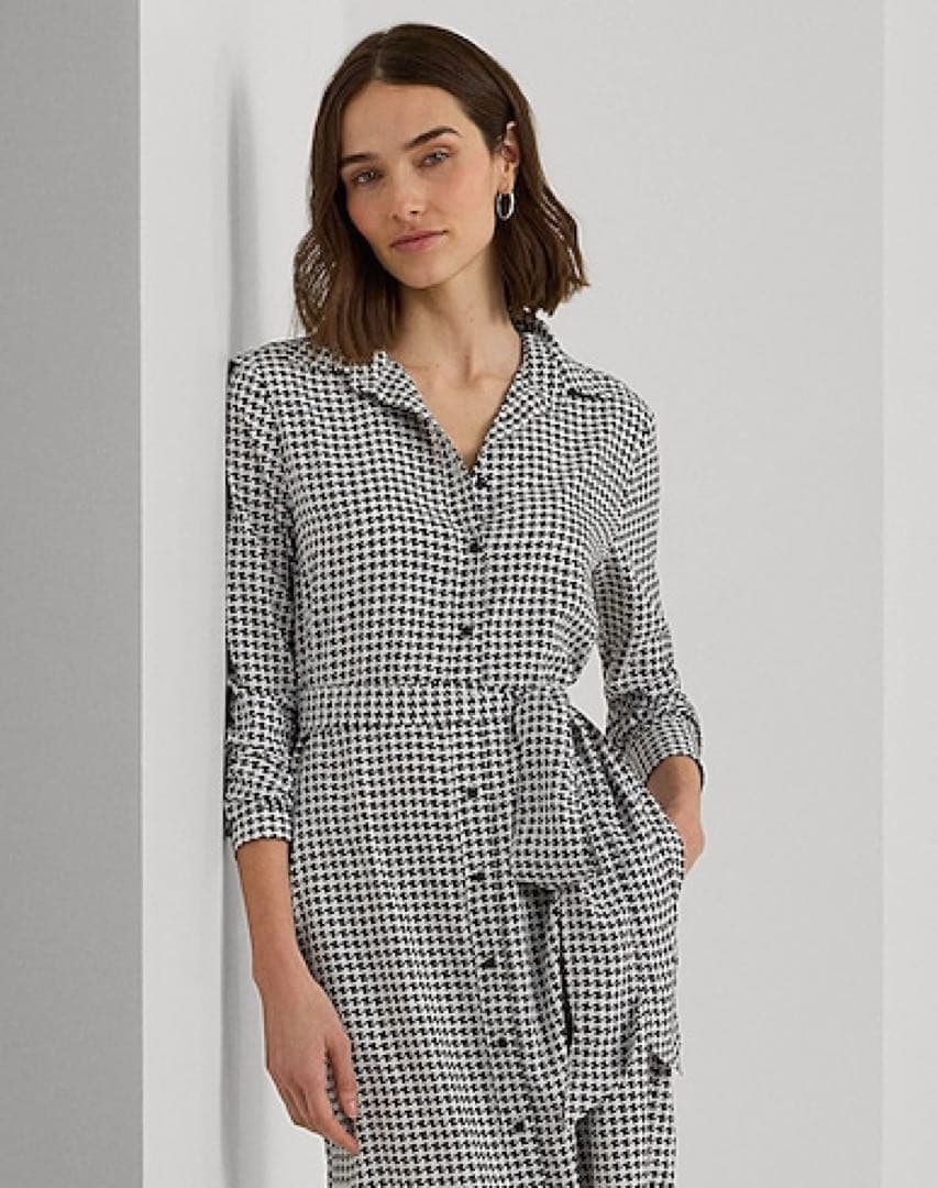 極美品 ローレンラルフローレン 千鳥格子 シャツワンピース ロング ベルト 4