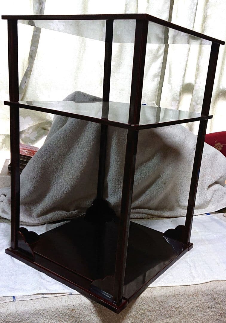 茶道具二重棚木製溜塗A482