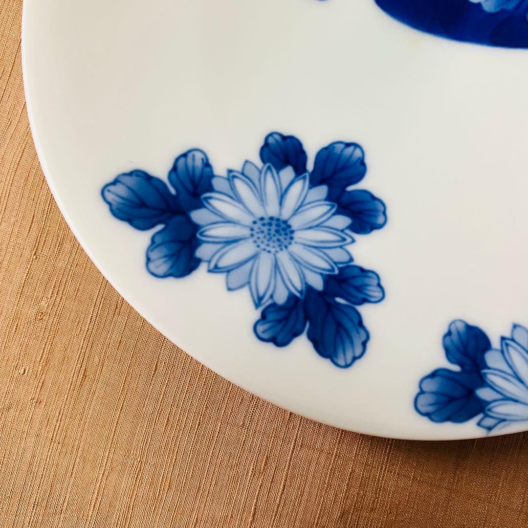 深川製磁　染付　菊模様6寸皿　有田焼　手書き　ハンドペイント