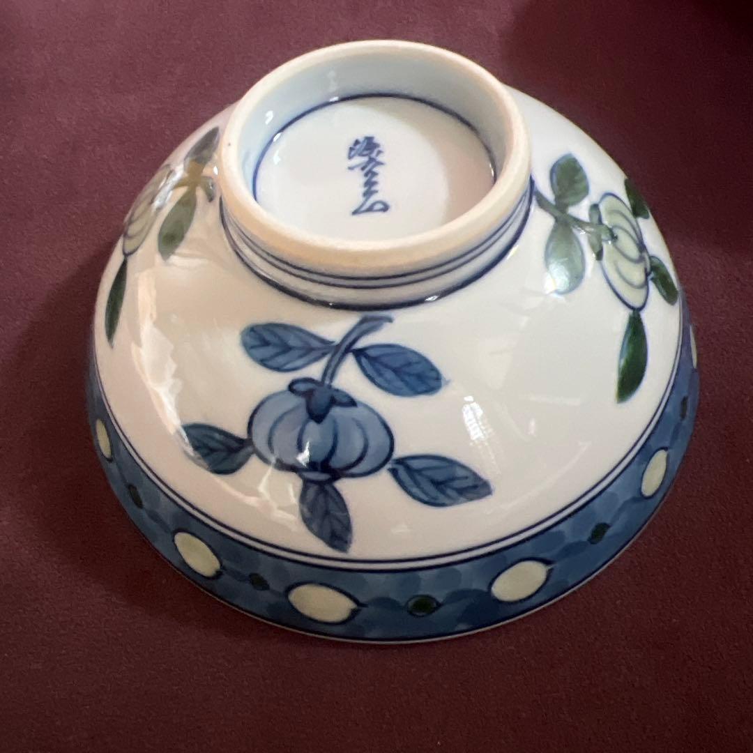 源右衛門　染錦　橘絵　蓋付き飯碗　5客