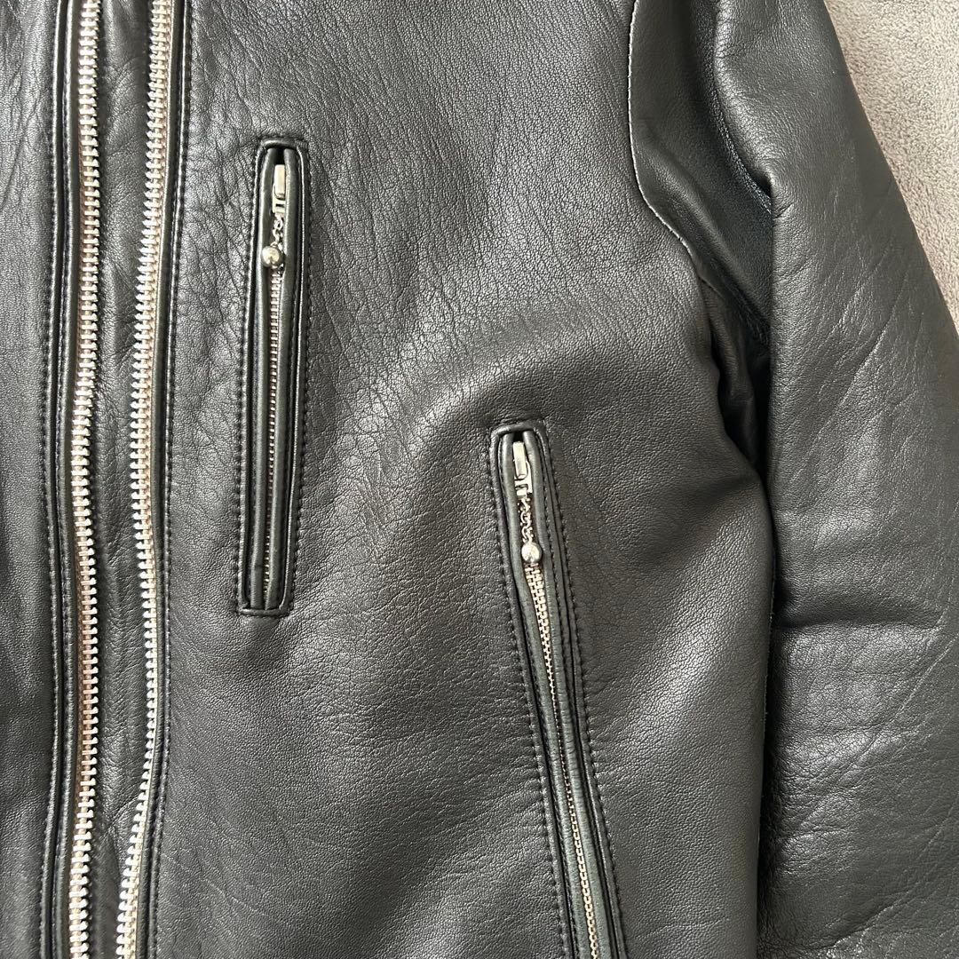 ナノユニバース ジャケット ラムレザー シングルライダース S サーモライト 黒