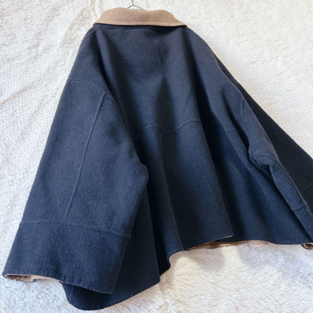 シップスエニィ リバー スタンドカラー ポンチョ ショート コート 配色デザイン