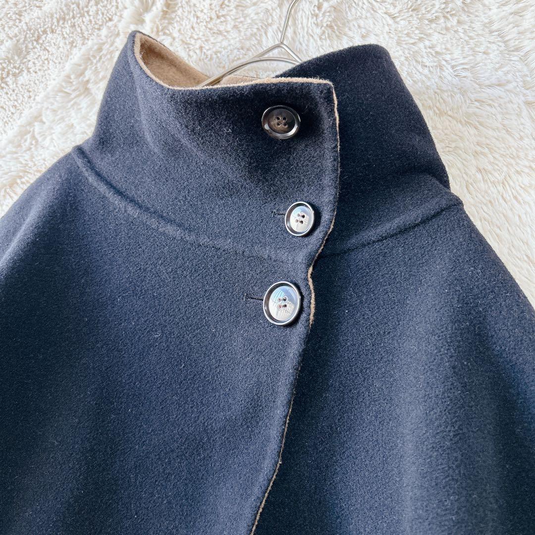 シップスエニィ リバー スタンドカラー ポンチョ ショート コート 配色デザイン