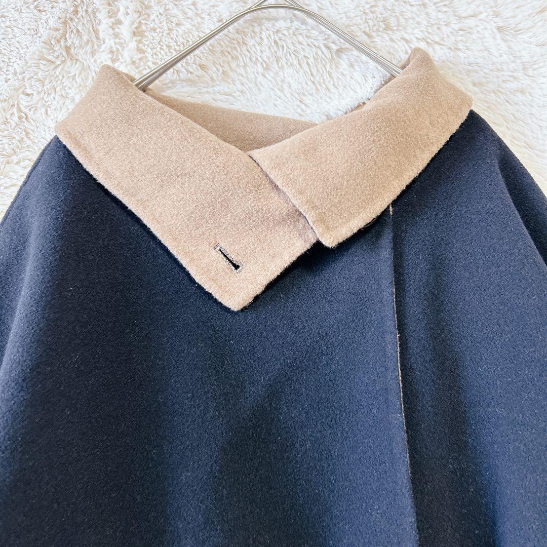 シップスエニィ リバー スタンドカラー ポンチョ ショート コート 配色デザイン