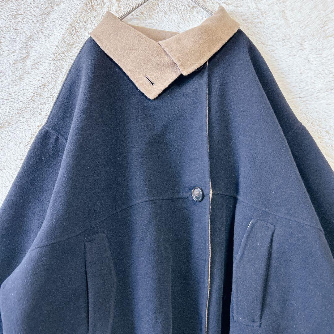 シップスエニィ リバー スタンドカラー ポンチョ ショート コート 配色デザイン