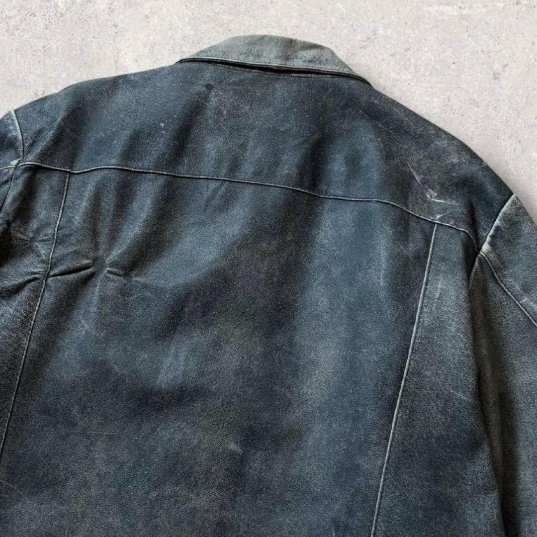 90s本革レザージャケットスウィングトップ鬼フェード黒ブラックビッグサイズ古着