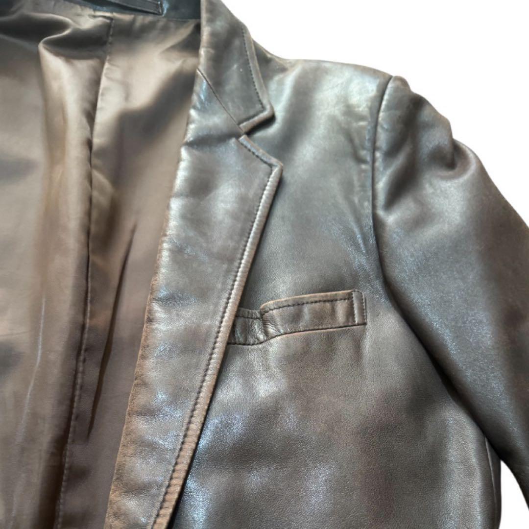 【逸品】ALEXANDERJULIAN　日本製　羊革　レザーテーラード　ブラウン