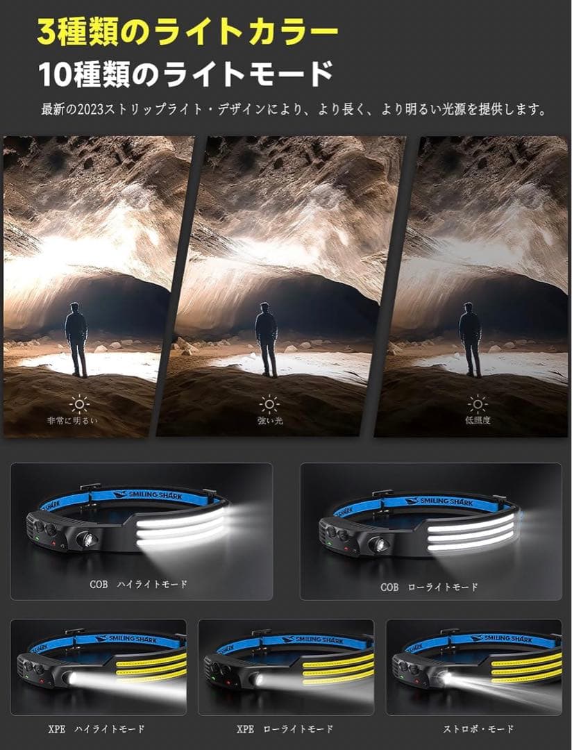 LED ヘッドライト, 【2023年最新款・PSE认证・白光】 USB充電可能