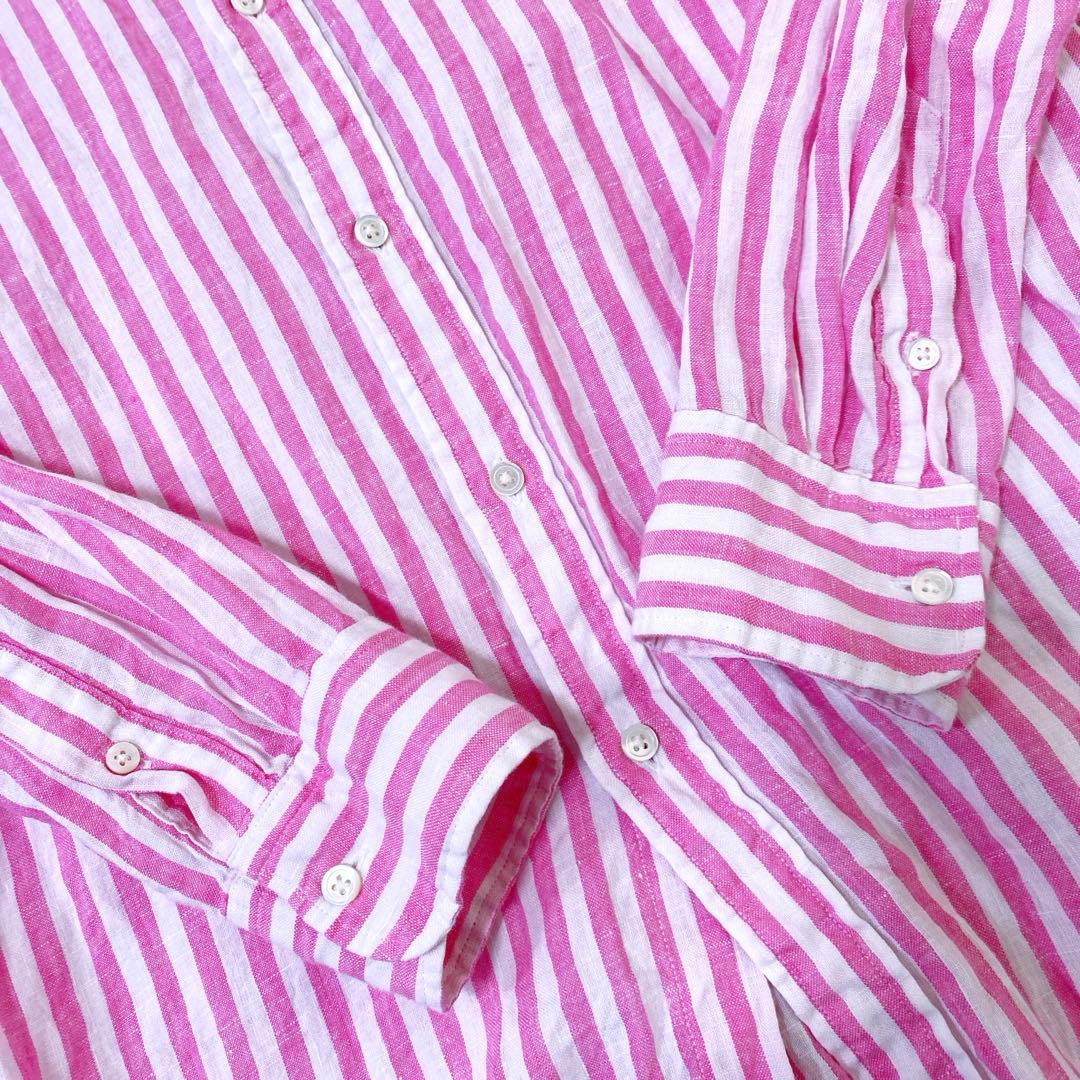 【美品 近年】ポロラルフローレン ストライプシャツ ポニー刺繍 リネンM