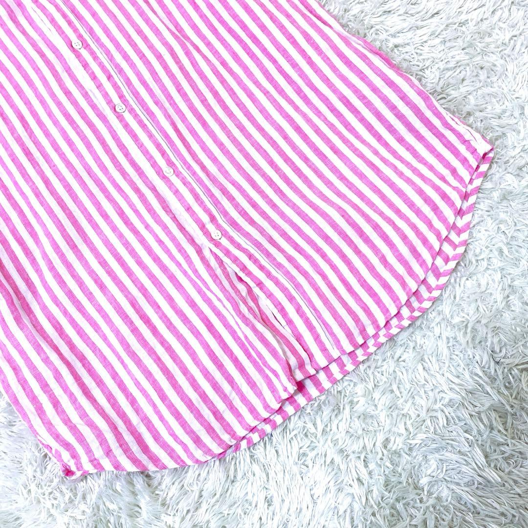 【美品 近年】ポロラルフローレン ストライプシャツ ポニー刺繍 リネンM