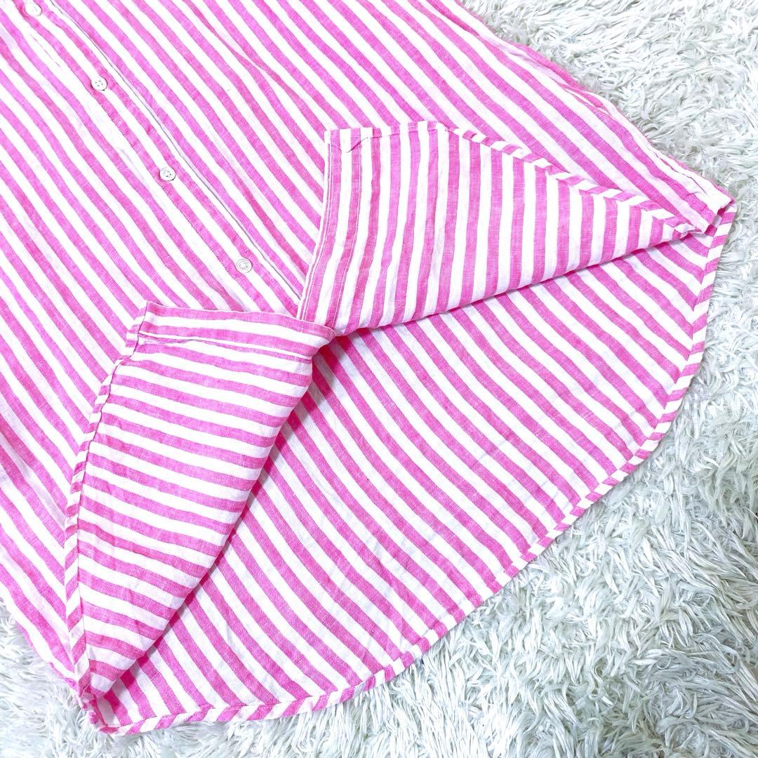 【美品 近年】ポロラルフローレン ストライプシャツ ポニー刺繍 リネンM