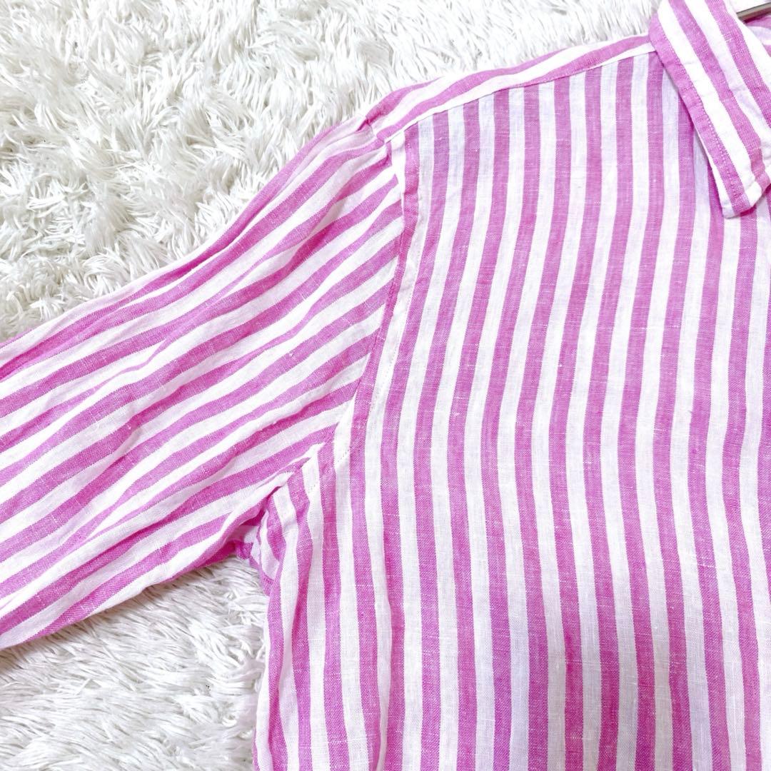 【美品 近年】ポロラルフローレン ストライプシャツ ポニー刺繍 リネンM