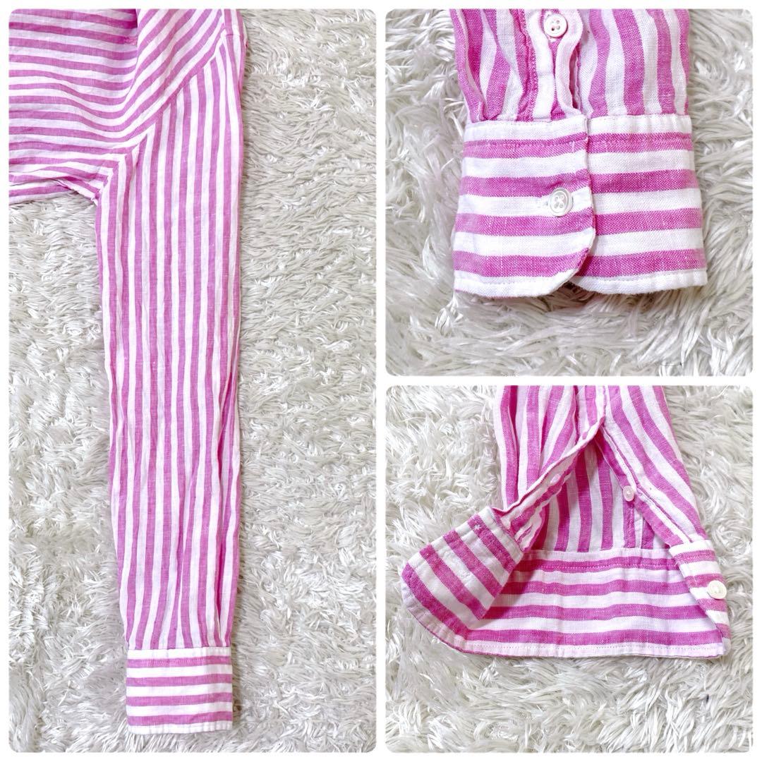 【美品 近年】ポロラルフローレン ストライプシャツ ポニー刺繍 リネンM