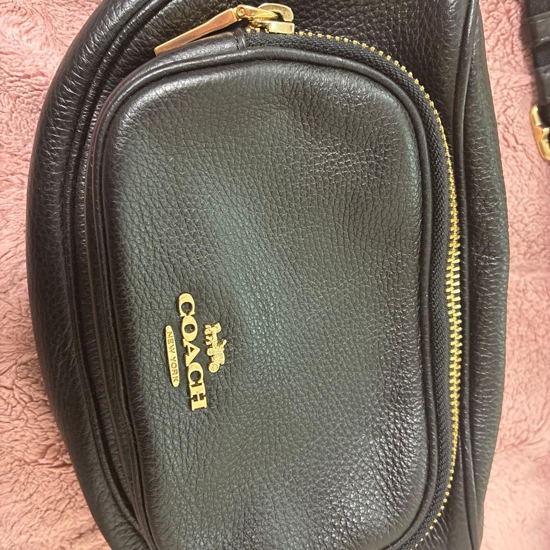 【美品】コーチ　ウェストポーチ　2way 黒　レザー　ダブルファスナー