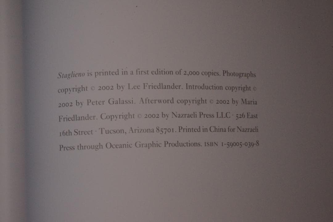 【Lee Friedlander: Staglieno】新品未読品　サイン入