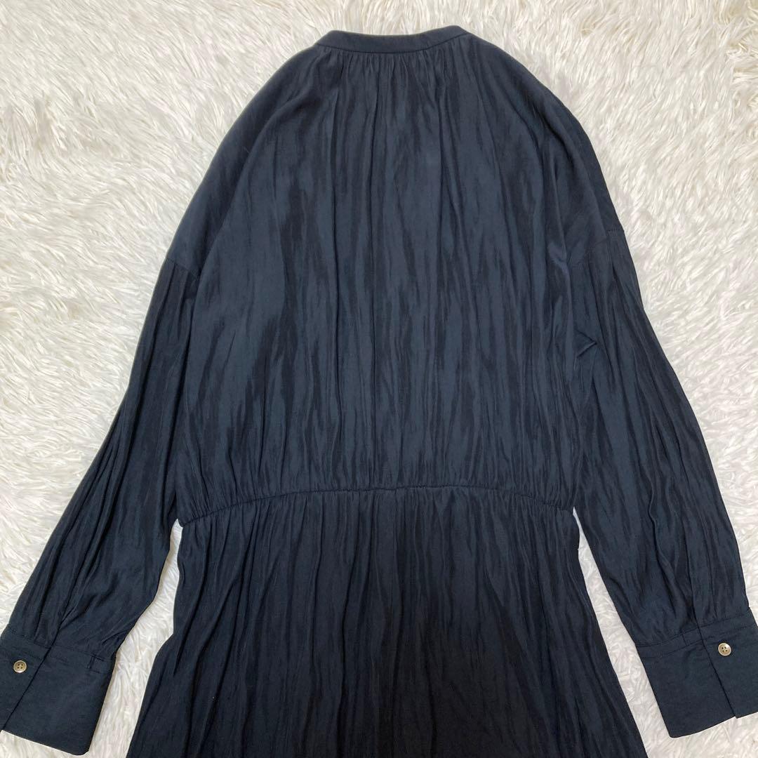 極美品✨UNTITLED サテンプリーツ ロングワンピース XL ネイビー