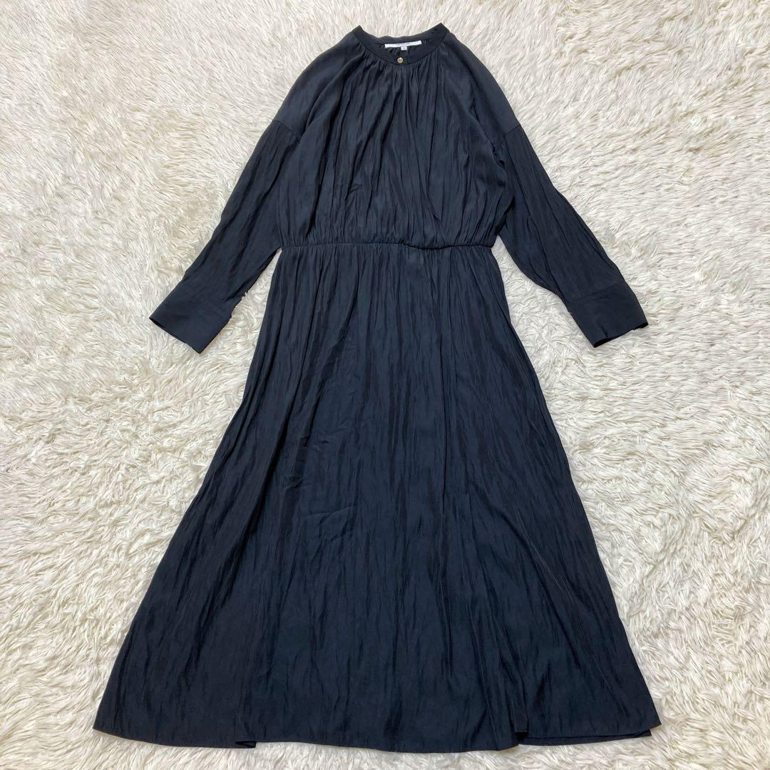 極美品✨UNTITLED サテンプリーツ ロングワンピース XL ネイビー