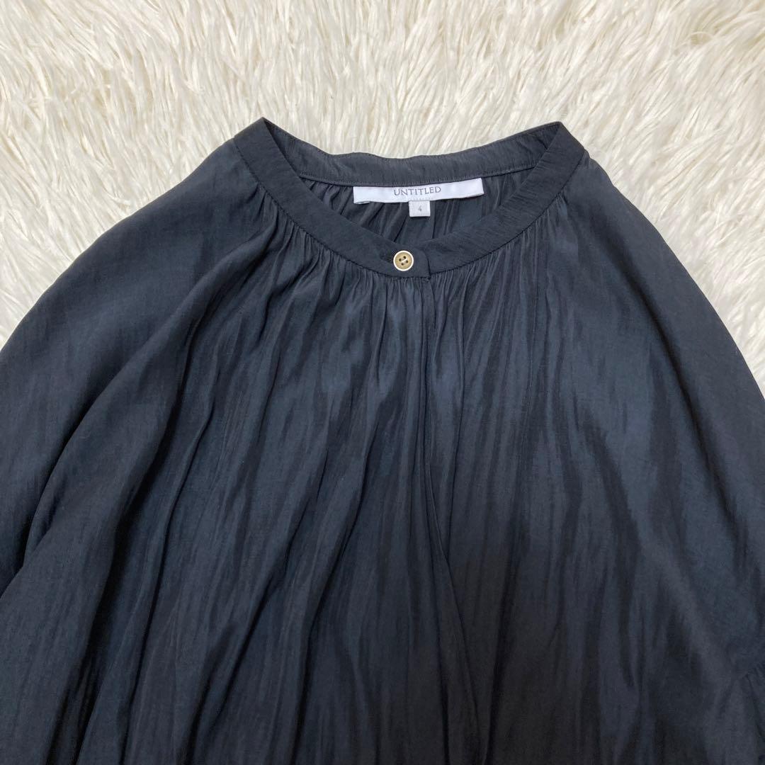 極美品✨UNTITLED サテンプリーツ ロングワンピース XL ネイビー