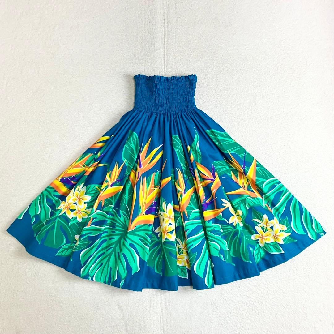 ハレクーアイレア　パウスカート　花柄　ボタニカル　ターコイズブルー　日本製