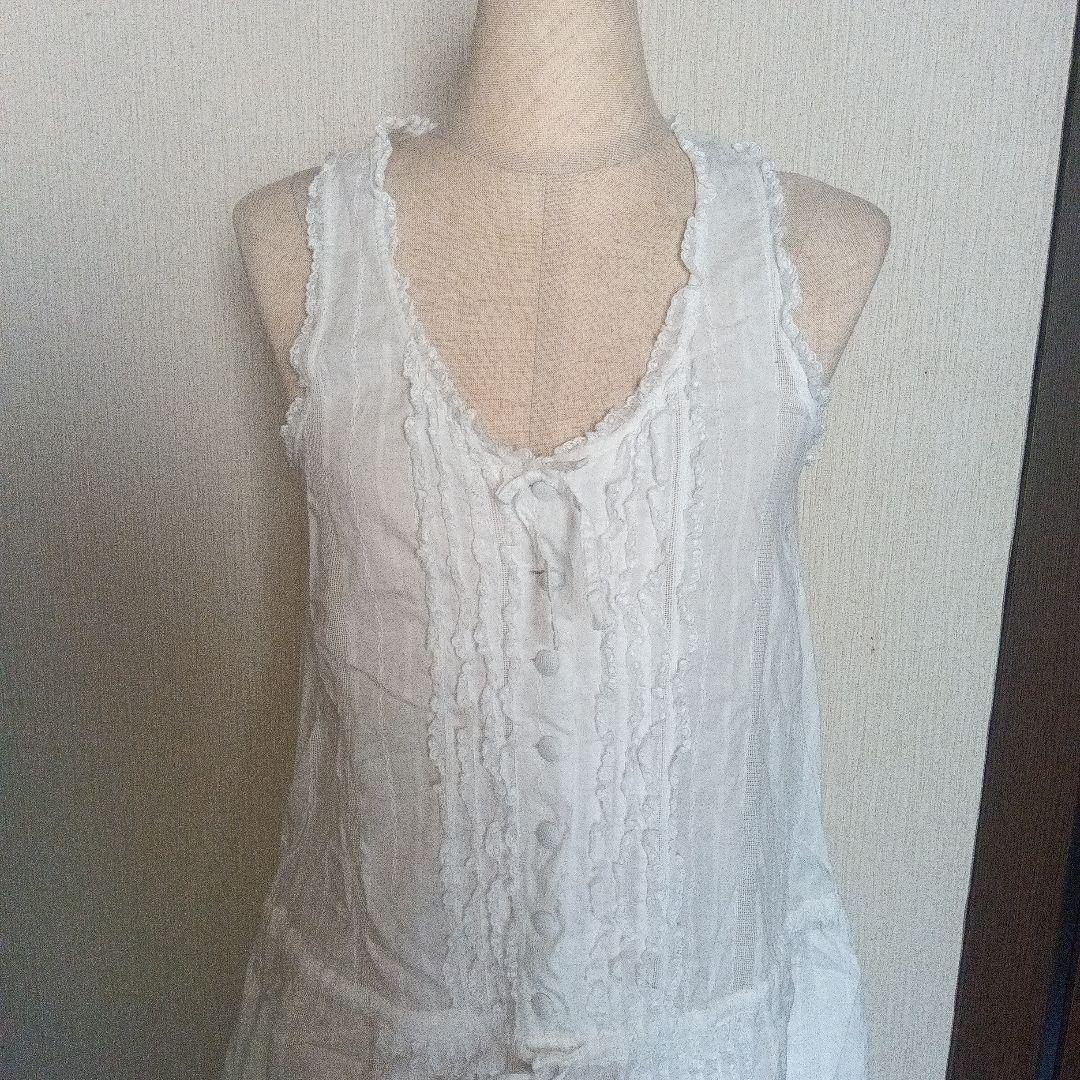 ホワイト ノースリーブ ロングワンピース