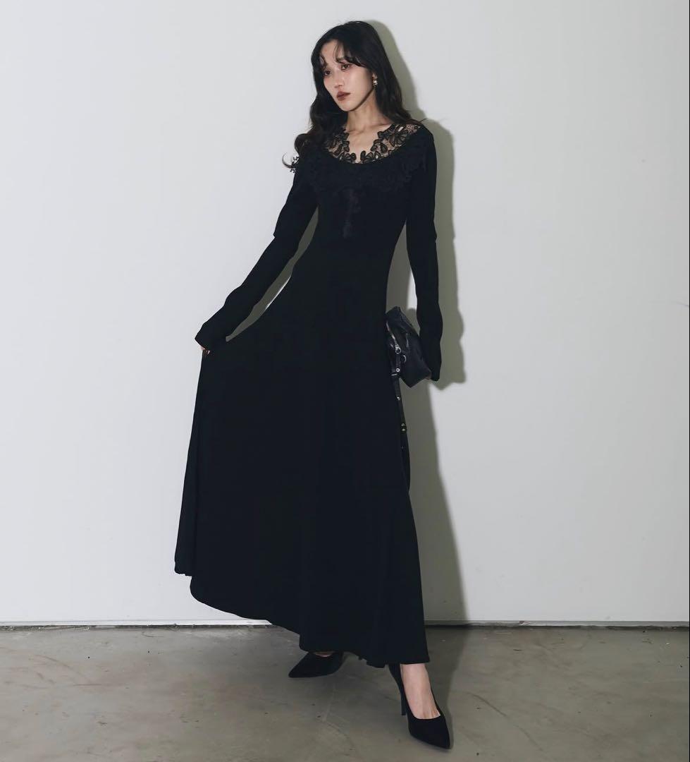 【sunny様用】ニットワンピース　ブラック　フリルワンピース　フリル　ドレス