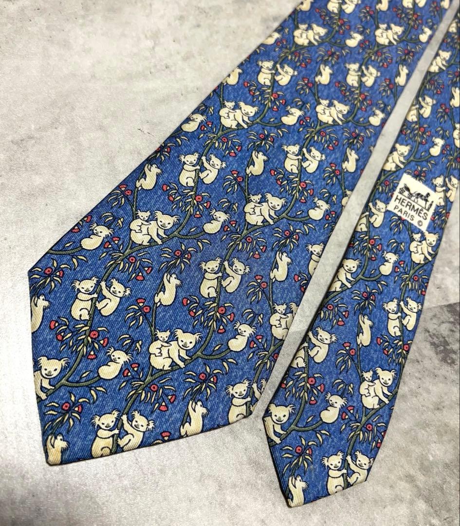 美品 HERMES ネクタイ コアラ 総柄