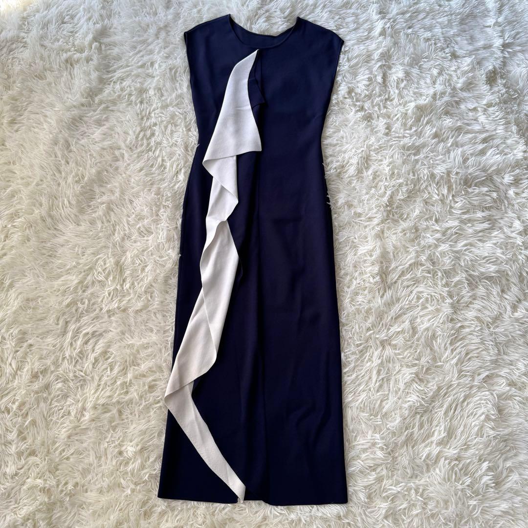 JENNE ジェンヌ　バックフリルタイトニットワンピース　ネイビー