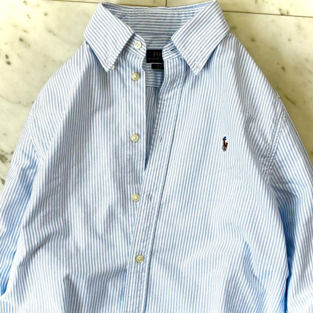 極美品　ポロラルフローレン　コットン　オックスフォードストライプシャツ　刺繍