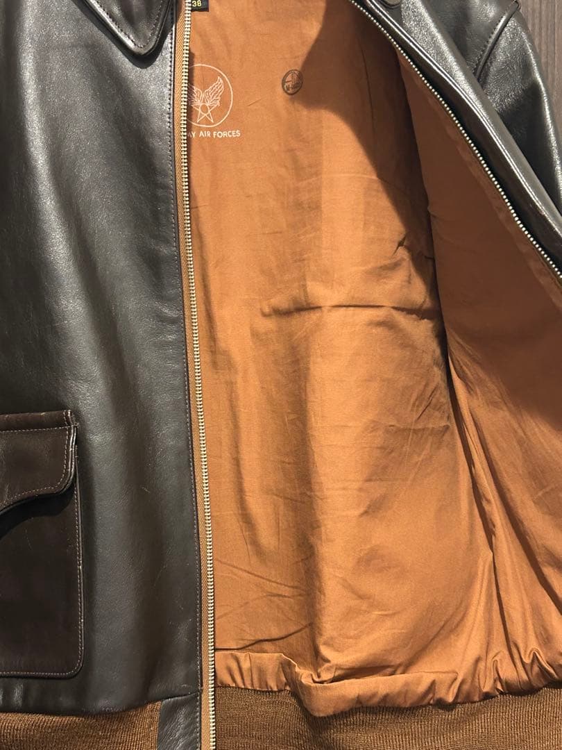 希少　ヴィンテージ　旧リアルマッコイズ　シールブラウン a-2 レザージャケット
