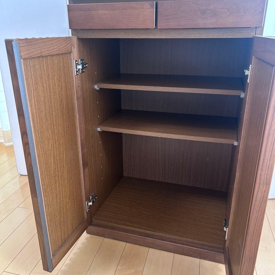 大川家具　木製キャビネット　ルーバー　格子　スライド棚　日本製　仏具台ハイタイプ