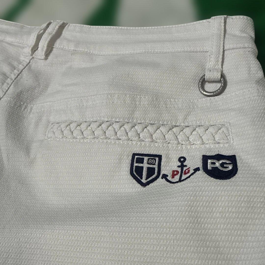 パーリーゲイツ パンツ 白 一部三つ編み イカリ刺繍ゴルフウェア