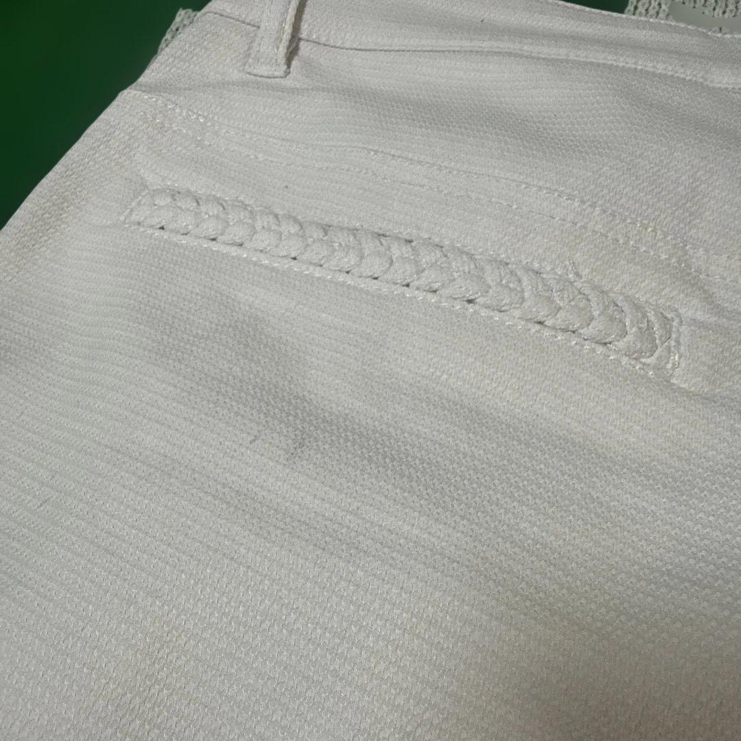 パーリーゲイツ パンツ 白 一部三つ編み イカリ刺繍ゴルフウェア