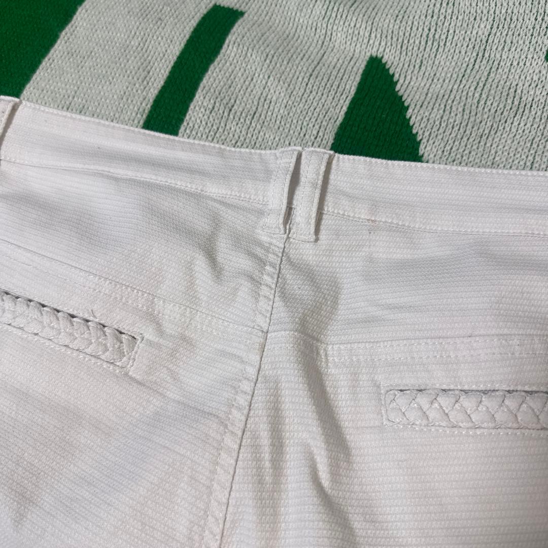 パーリーゲイツ パンツ 白 一部三つ編み イカリ刺繍ゴルフウェア