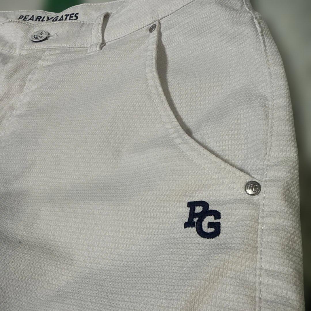 パーリーゲイツ パンツ 白 一部三つ編み イカリ刺繍ゴルフウェア