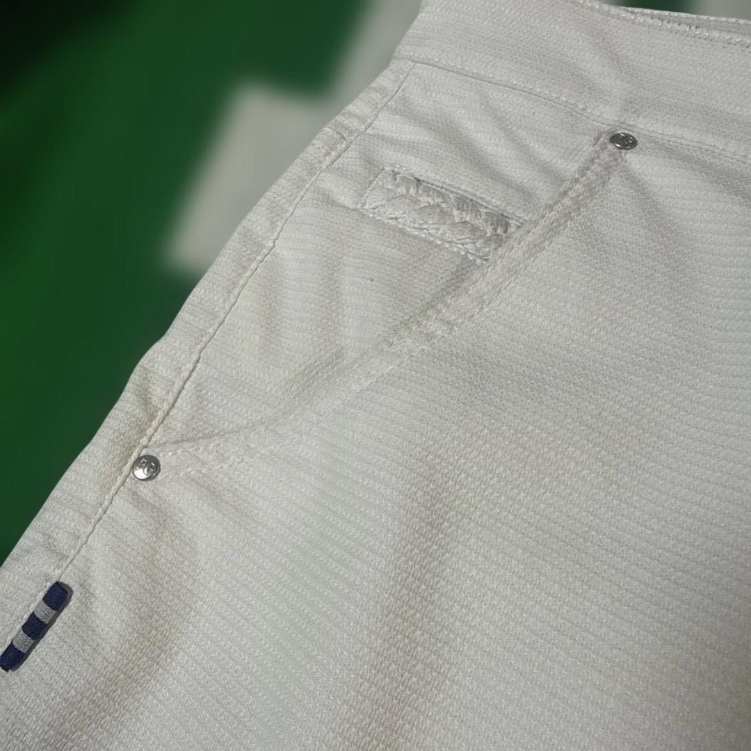 パーリーゲイツ パンツ 白 一部三つ編み イカリ刺繍ゴルフウェア