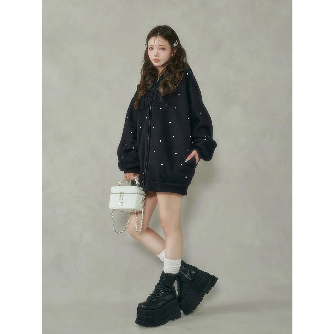 ダーリッチ 新品タグ付き ブラック フリー DDロゴビジュージップパーカー F