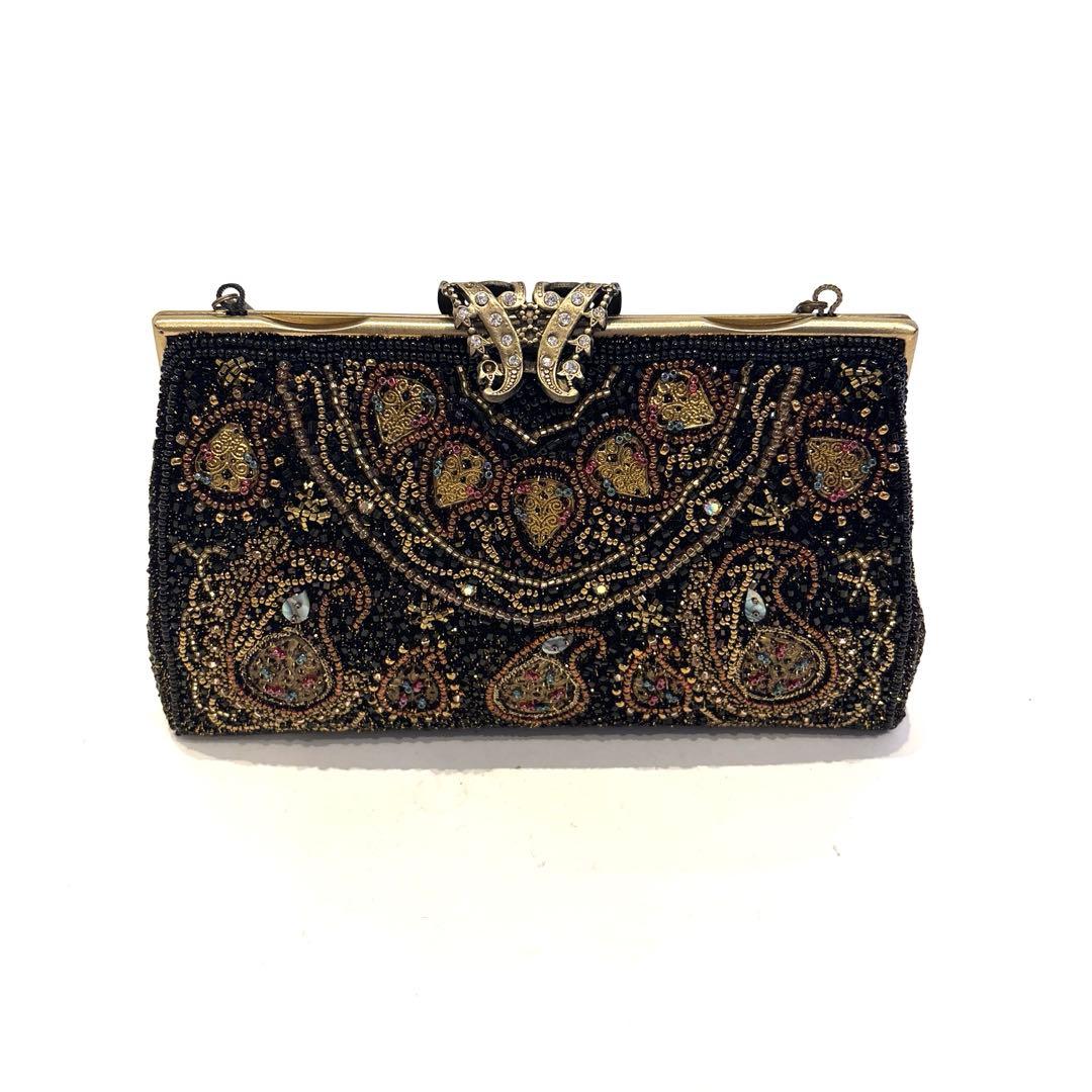 ビーズ刺繍 ハンドバッグ 黒 フォーマル