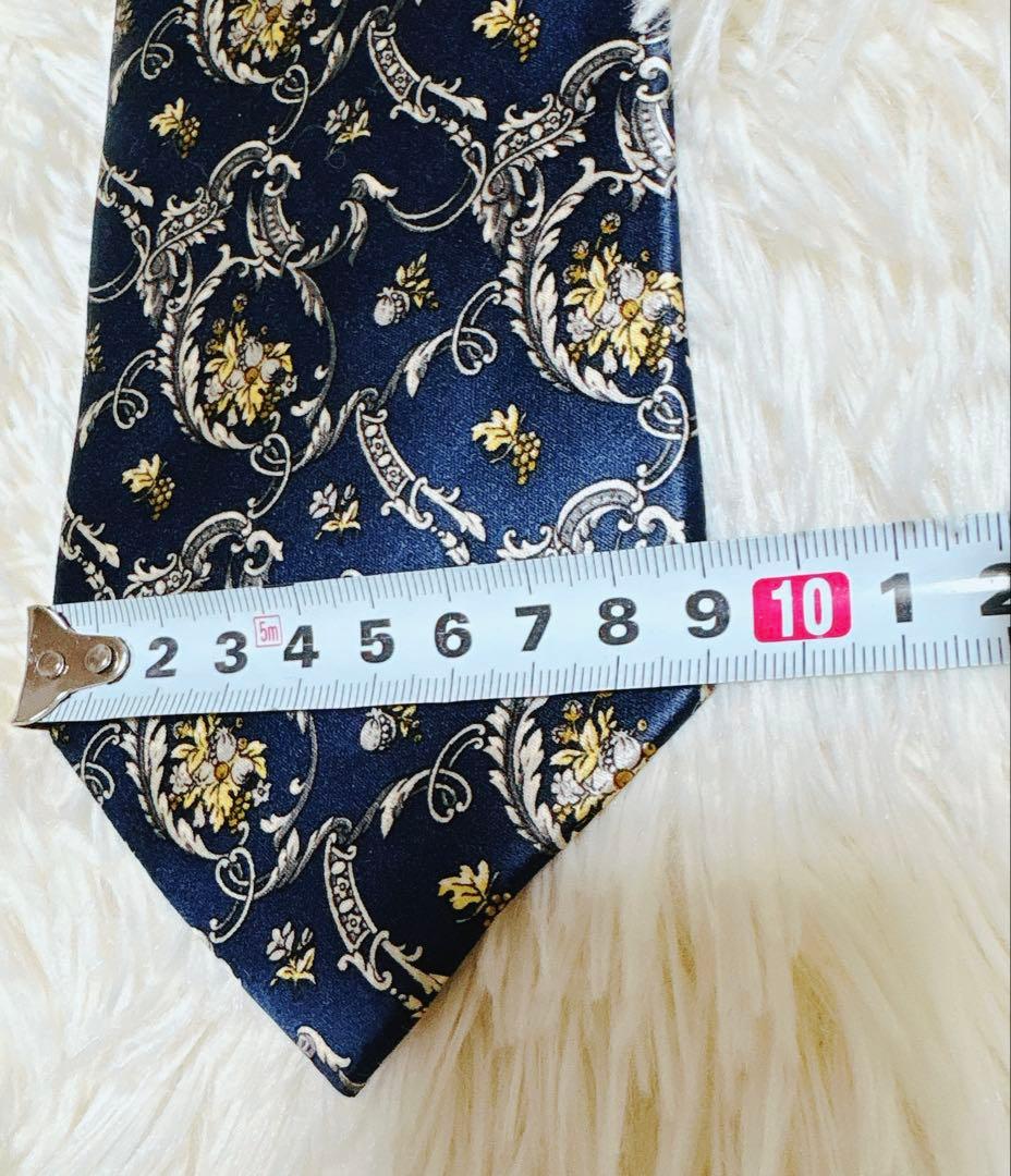 【美品】イヴサンローラン ネクタイ ネイビー ゴールド 花柄 高級シルク100%