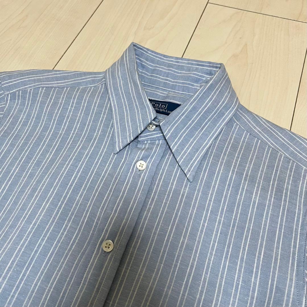 ポロバイラルフローレン シャツワンピース ロング ストライプ リネン コットン