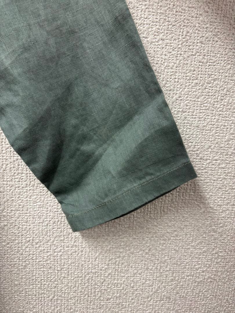 リネンアシンメトリータックロングワンピースダルグリーン美品