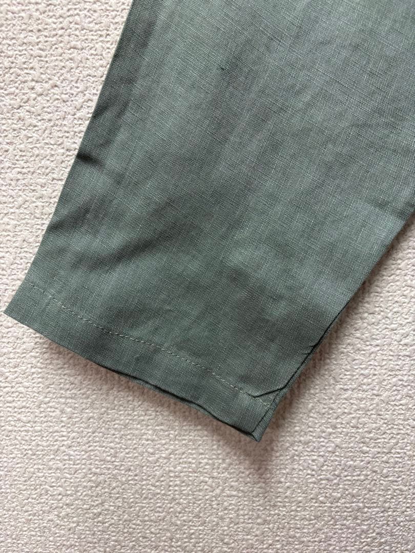 リネンアシンメトリータックロングワンピースダルグリーン美品