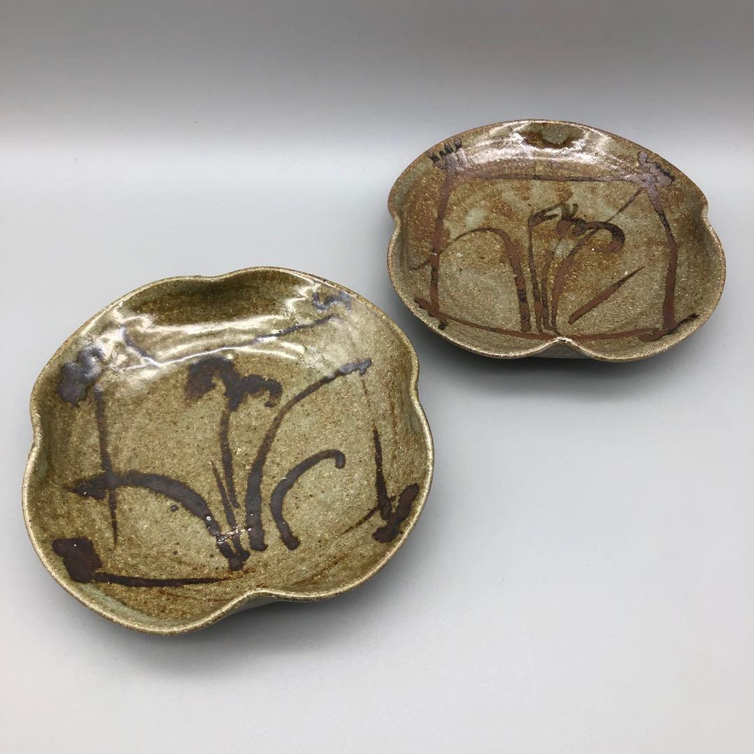 希少年代物唐津焼隆太窯中里粉引ふちなぶり皿5枚セット12-13cm骨董ビンテージ