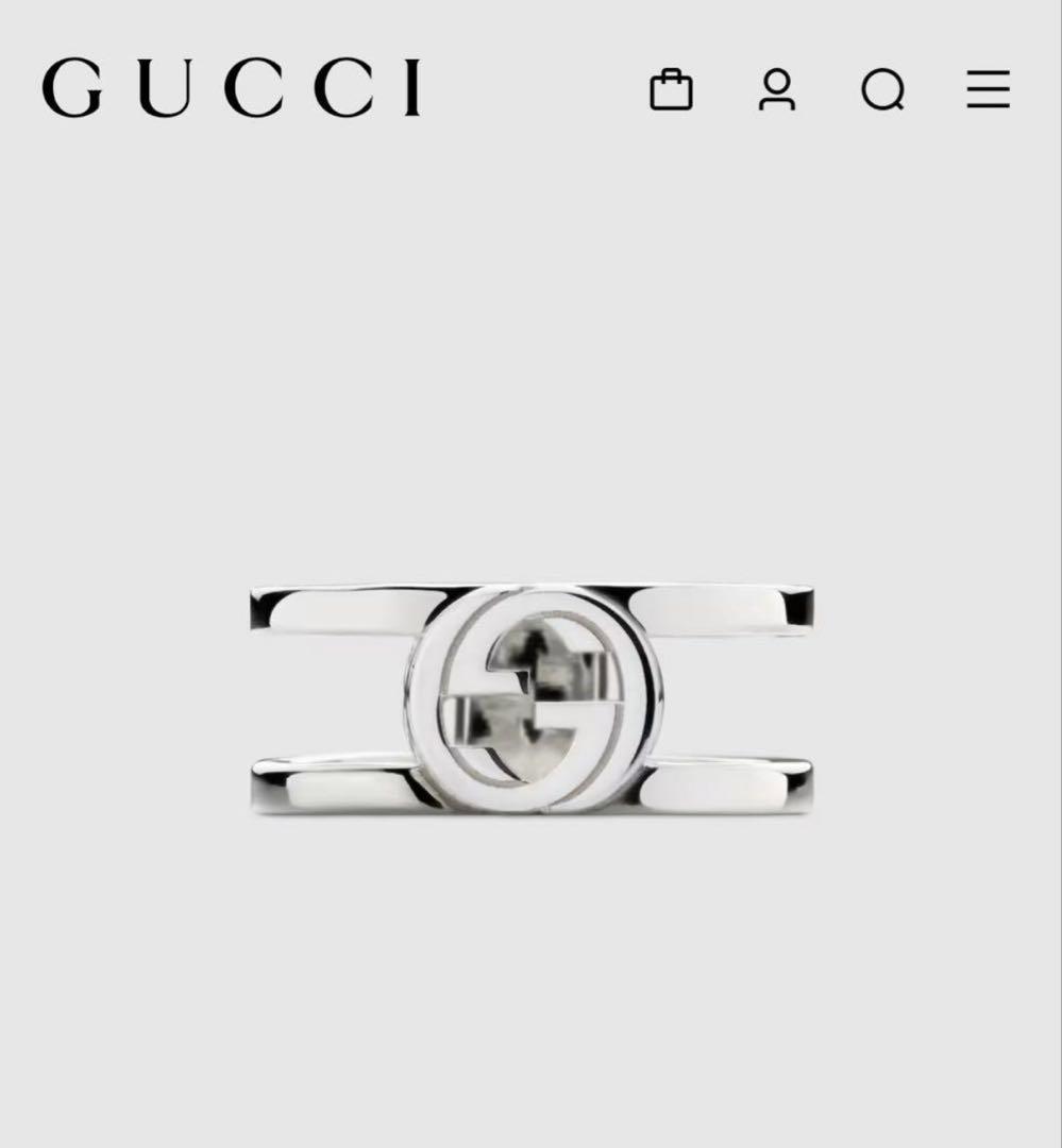 美品　グッチ インターロッキング　ワイドリング　8号　GUCCI シルバー