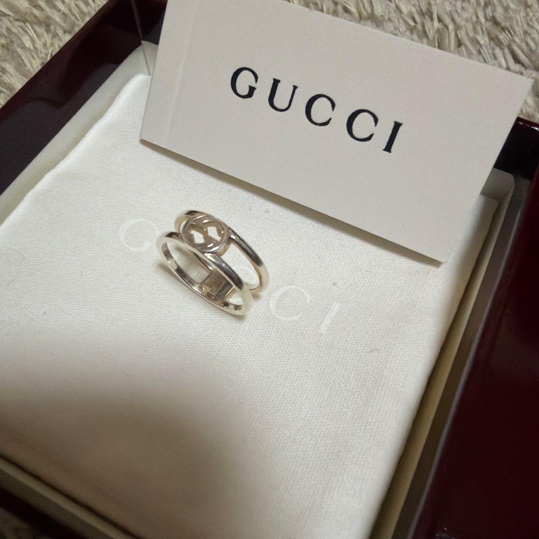美品　グッチ インターロッキング　ワイドリング　8号　GUCCI シルバー